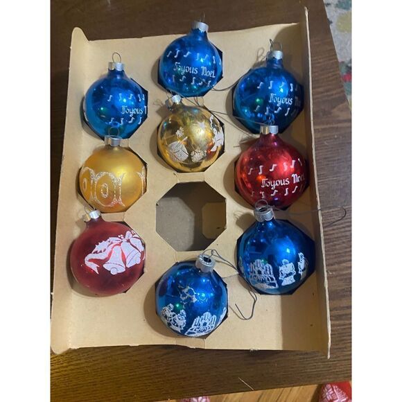 𝅺VINTAGE Noelle glass Christmas ornaments set of 8 - Picture 8 of 9